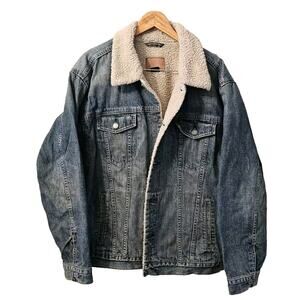 VTG Gap Men's Denim Jean Trucker Jacket Sz XXL Blue Quilted Lined Sherpa Ranch